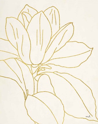 Framed Gold Magnolia Line Drawing v2 Crop Print