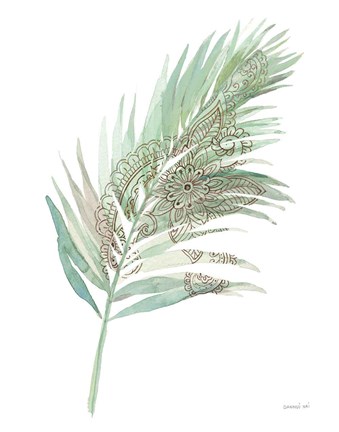 Framed Boho Tropical Leaf III Green Print