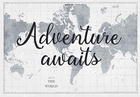 Framed World Map Gray Print