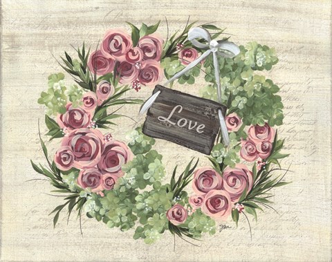 Framed Hydrangea Wreath Green &amp; Pink Print