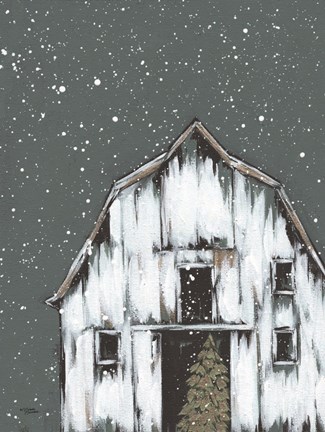 Framed Winter Night Barn Print