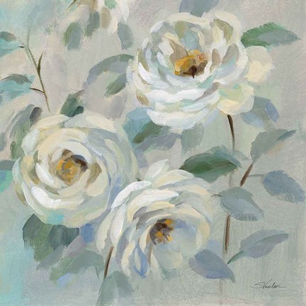 Framed Blue Gray Floral Print