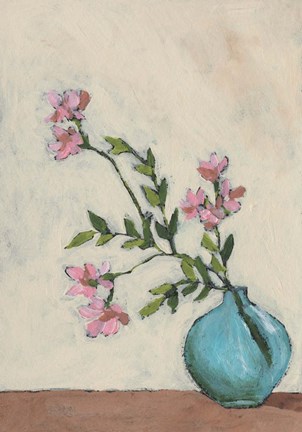 Framed Blossom in Blue Vase I Print