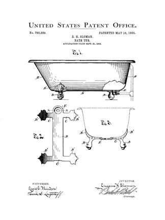 Framed Bath Time Patents I Print