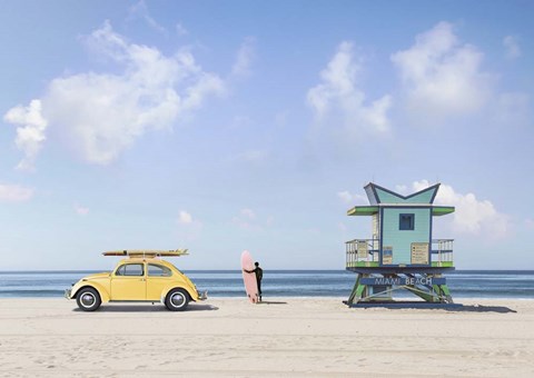 Framed Waiting for the Waves, Miami Beach Print