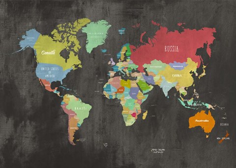 Framed Modern Map of the World (Chalkboard) Print