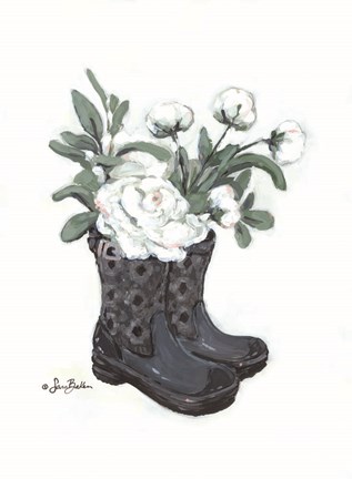 Framed Rain Boot Peonies Print