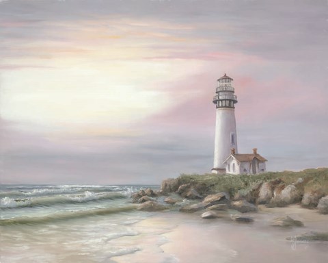 Framed Lighthouse at Sunset Print