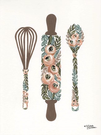 Framed Floral Baking Tools Print