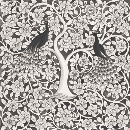 Framed Peacock Garden VII BW Print