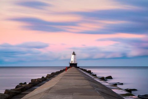 Framed Ludington North Breakwater Light Sunrise Print