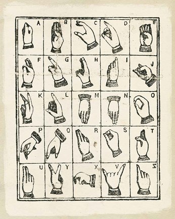Framed Vintage Sign Language Alphabet Print
