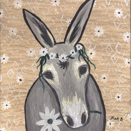 Framed Donkey with Daisies Print