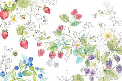 Framed Berries and Bees I Print