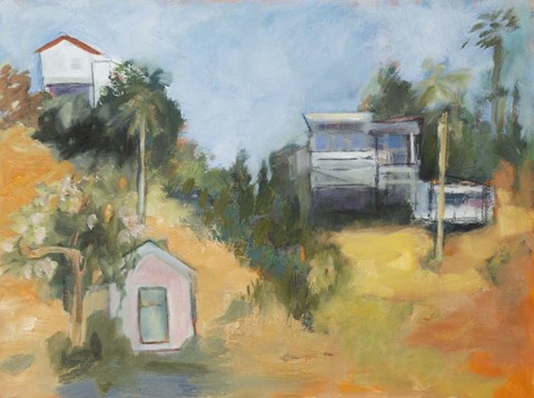 Framed Pink House amid Palms Print