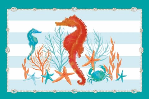 Framed Coral Aqua I on Teal Print