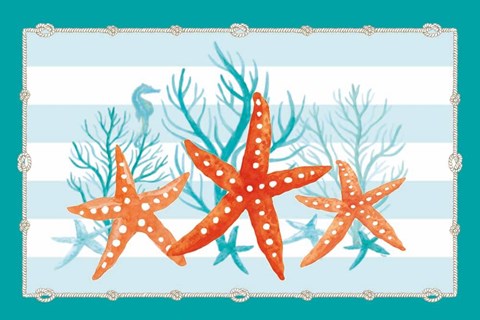 Framed Coral Aqua II on Teal Print