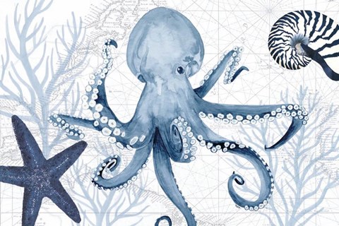 Framed Deep Blue Sea I on White Print