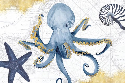 Framed Deep Blue Sea I White Gold Print