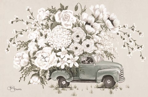 Framed White Floral Truck Print