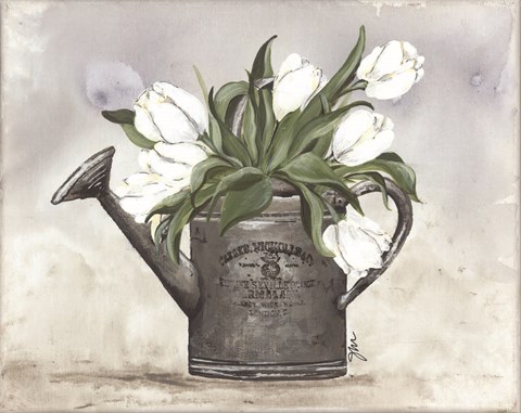Framed Watering Can Tulips Print