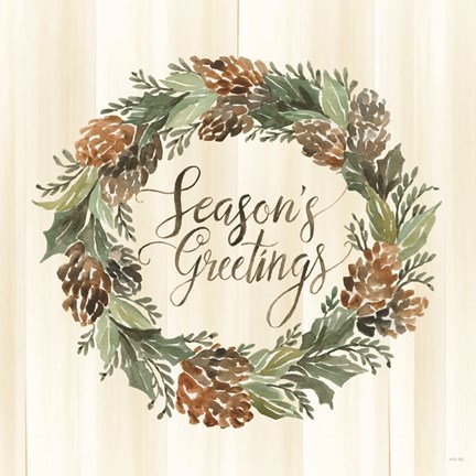Framed Sage Season's Greetings Wreath Print