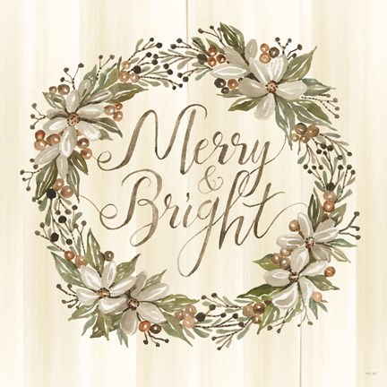 Framed Sage Merry &amp; Bright Wreath Print