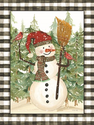 Framed Snowman with Cardinals Print