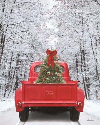 Framed Snowy Drive in a Ford Print