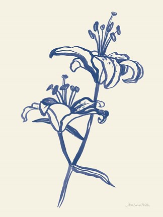 Framed Ink Lilies I Blue Print