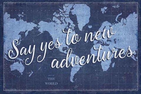 Framed Blueprint World Map Say Yes Print