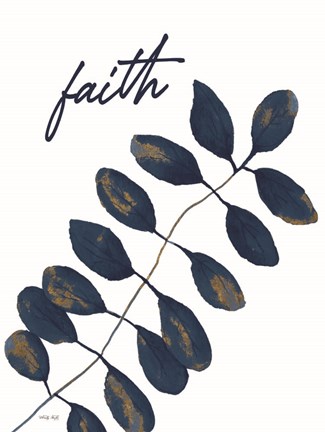 Framed Faith Navy Gold Leaves Print