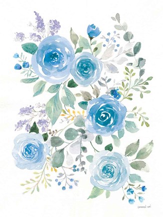 Framed Lush Roses II Blue Print