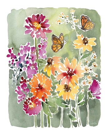 Framed Monarchs and Blooms Print