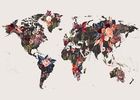 Framed Worldmap Flowers Print