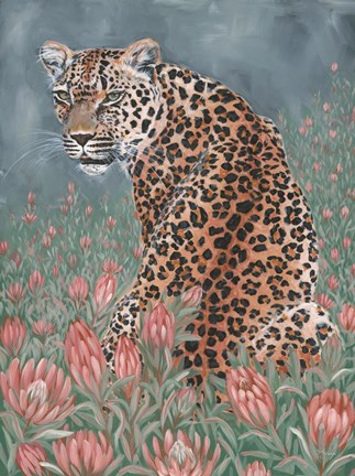 Framed Leopard in the Flowers Print