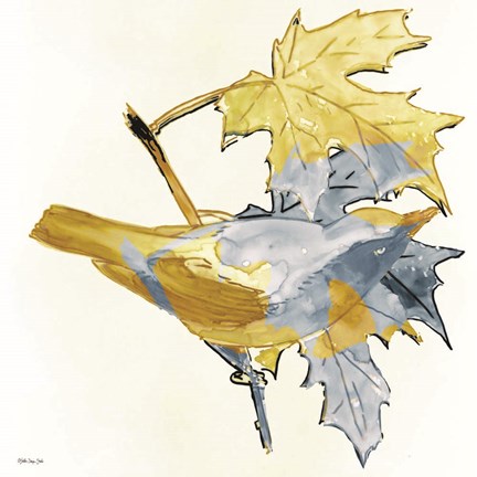 Framed Blue and Gold Bird Print