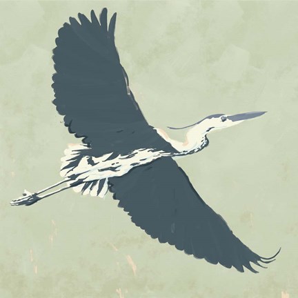 Framed Heron Flying I Print