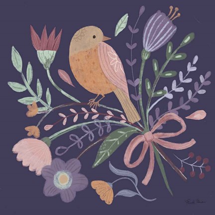 Framed Royal Birds IV Purple Print