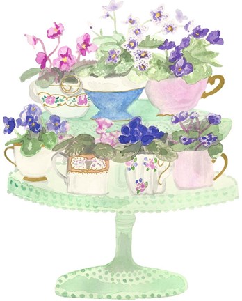 Framed Floral Tea Cups Print