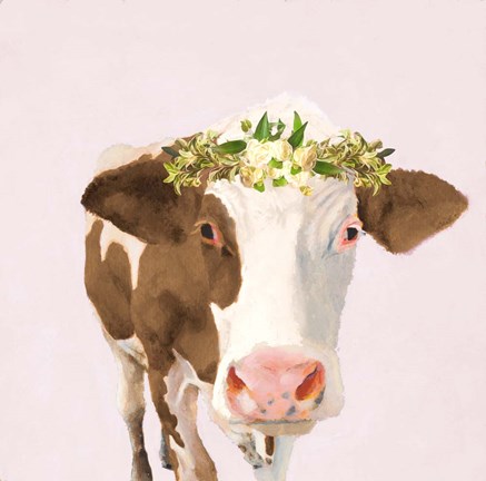 Framed Floral Crown Cow Print