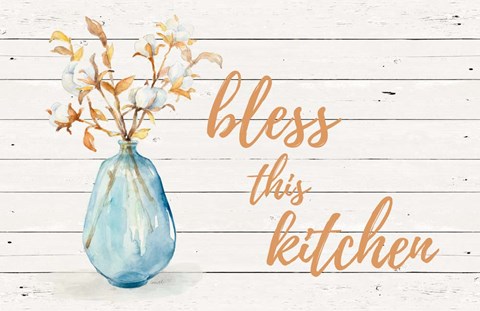 Framed Bless this Kitchen (Blue Vase) Print