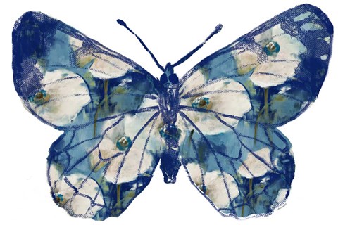 Framed Floral Indigo Butterfly Print