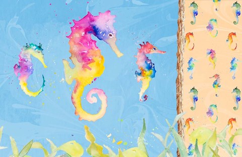 Framed Vibrant SeaHorse Trio Print