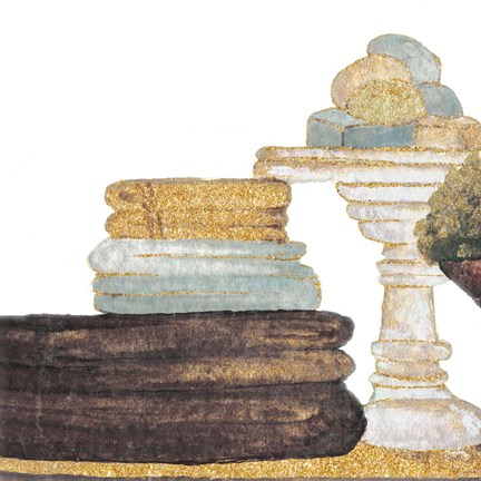 Framed Gold Bath Accessories III Print