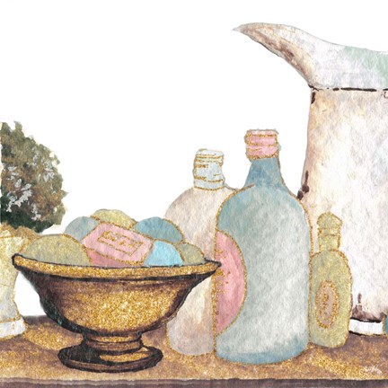 Framed Gold Bath Accessories II Print