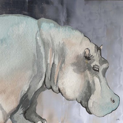 Framed Thoughtful Hippo Print