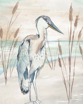 Framed Heron By Beach Grass I Print