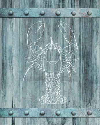 Framed White Lobster On Blue Print