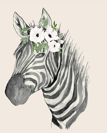 Framed Floral Crowned Zebra Print